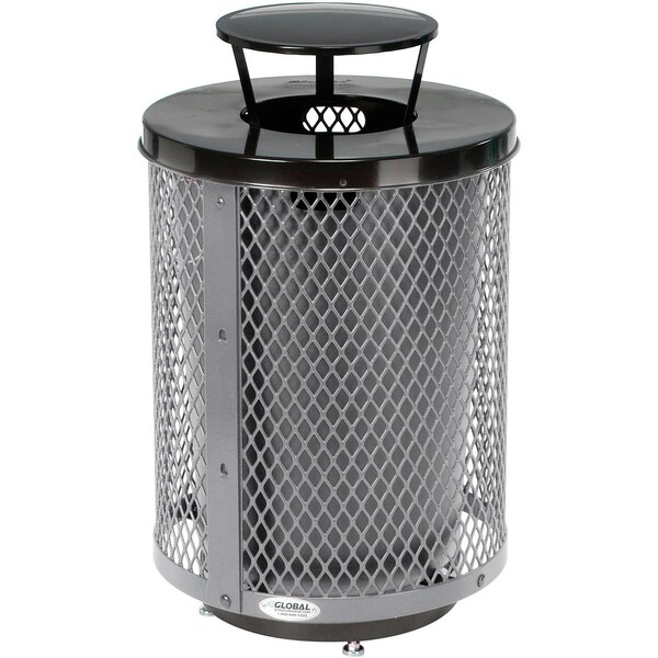 Global Industrial Outdoor Diamond Steel Trash Can W/Rain Bonnet Lid & Base, 36 Gallon, Gray 261926GYD - main